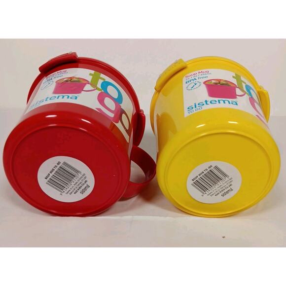 Lot of 2 Sistema To Go Medium Soup Mug, 22.1 oz./ 656 ml Yellow & Red - Picture 4 of 11